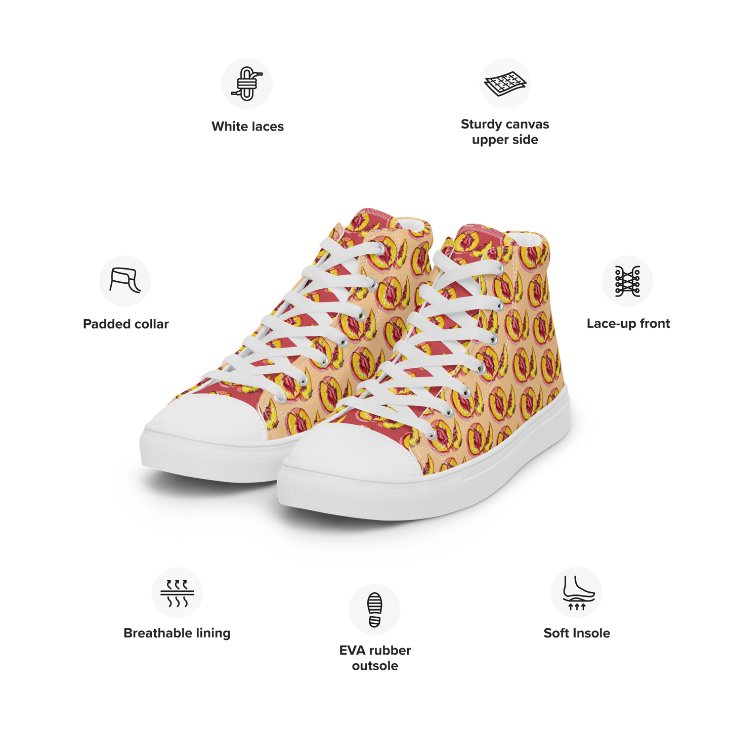 "The Perfect Peach" Peach Vulva (mini) Women’s high top canvas shoes