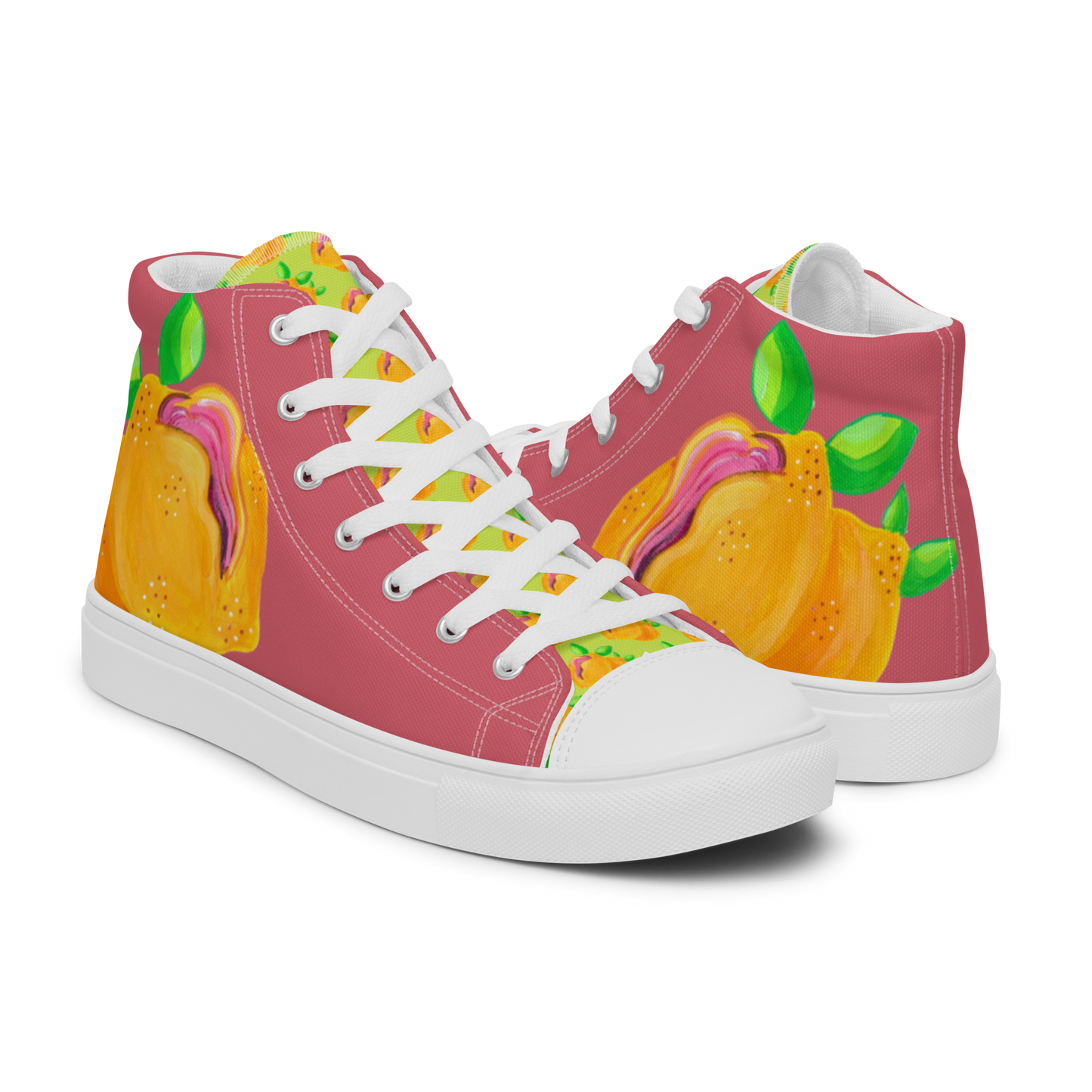 "Sour Puss" Lemon Vulva (pink)- Women’s high top canvas shoes