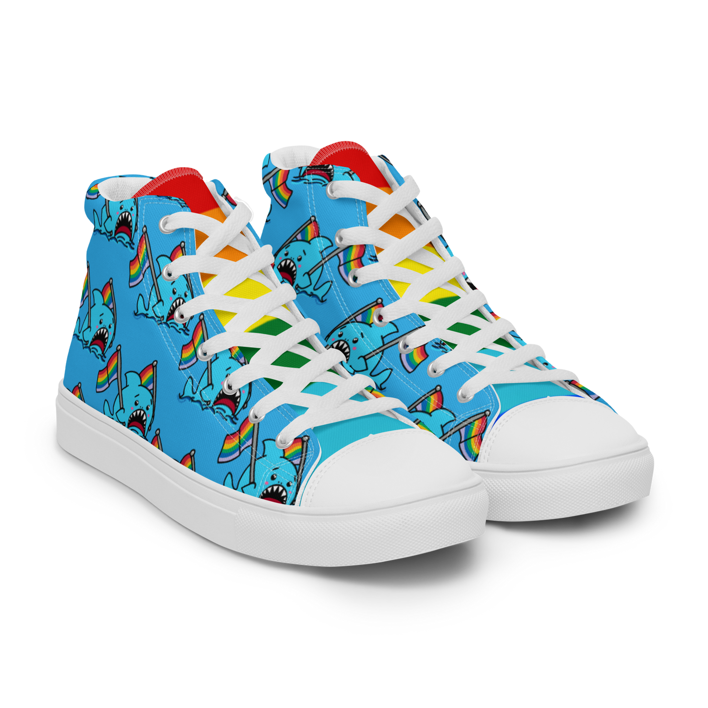 Anxious Shark Celebrates Pride (blue)- Women’s high top canvas shoes