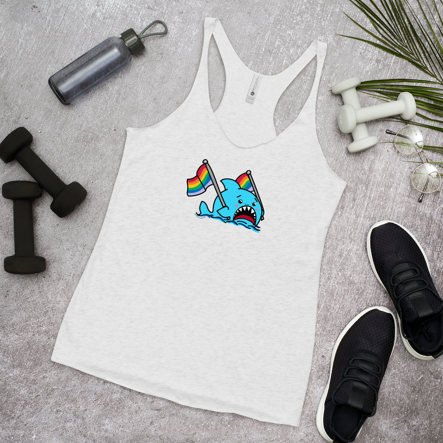 Anxious Shark Celebrates Pride (standard rainbow)- Femme Racerback Tank