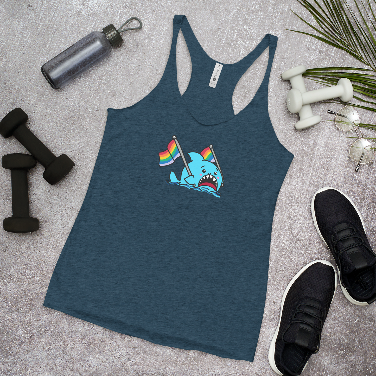 Anxious Shark Celebrates Pride (standard rainbow)- Femme Racerback Tank