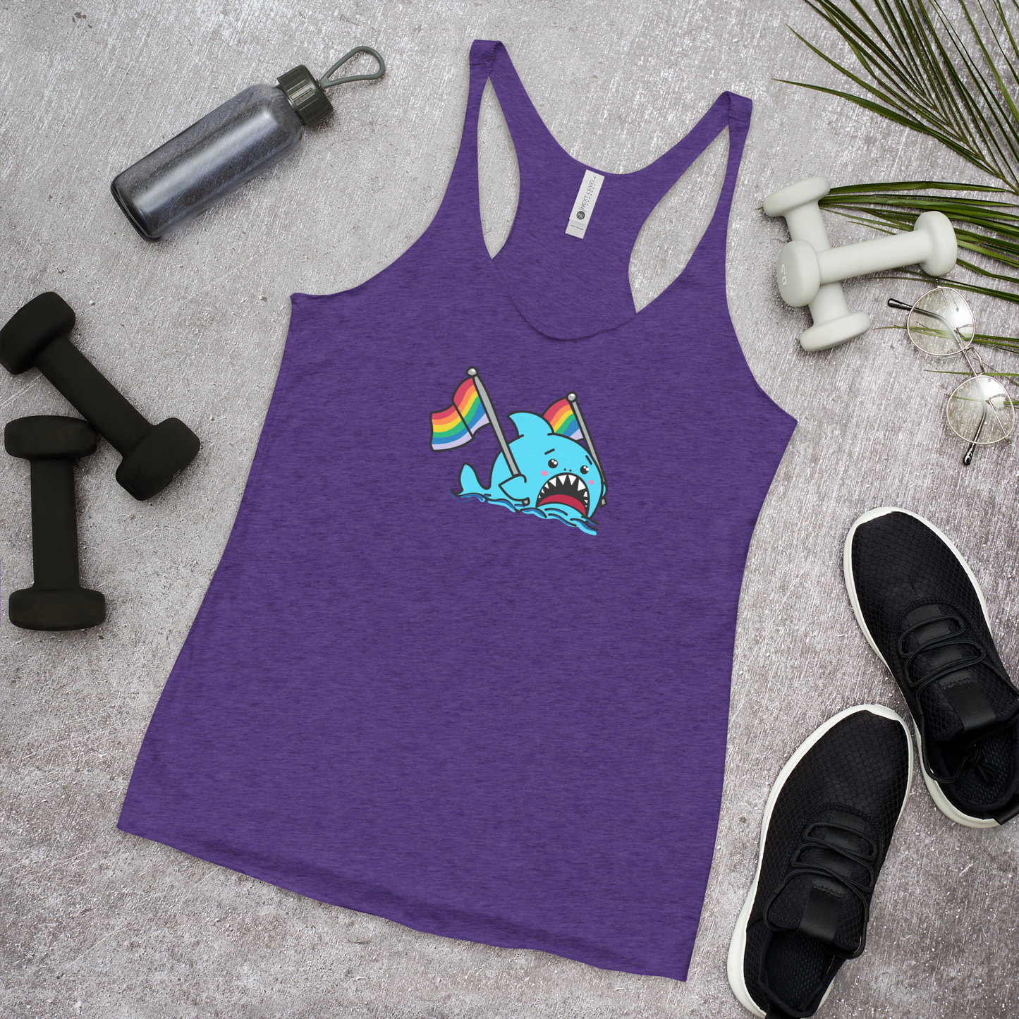 Anxious Shark Celebrates Pride (standard rainbow)- Femme Racerback Tank