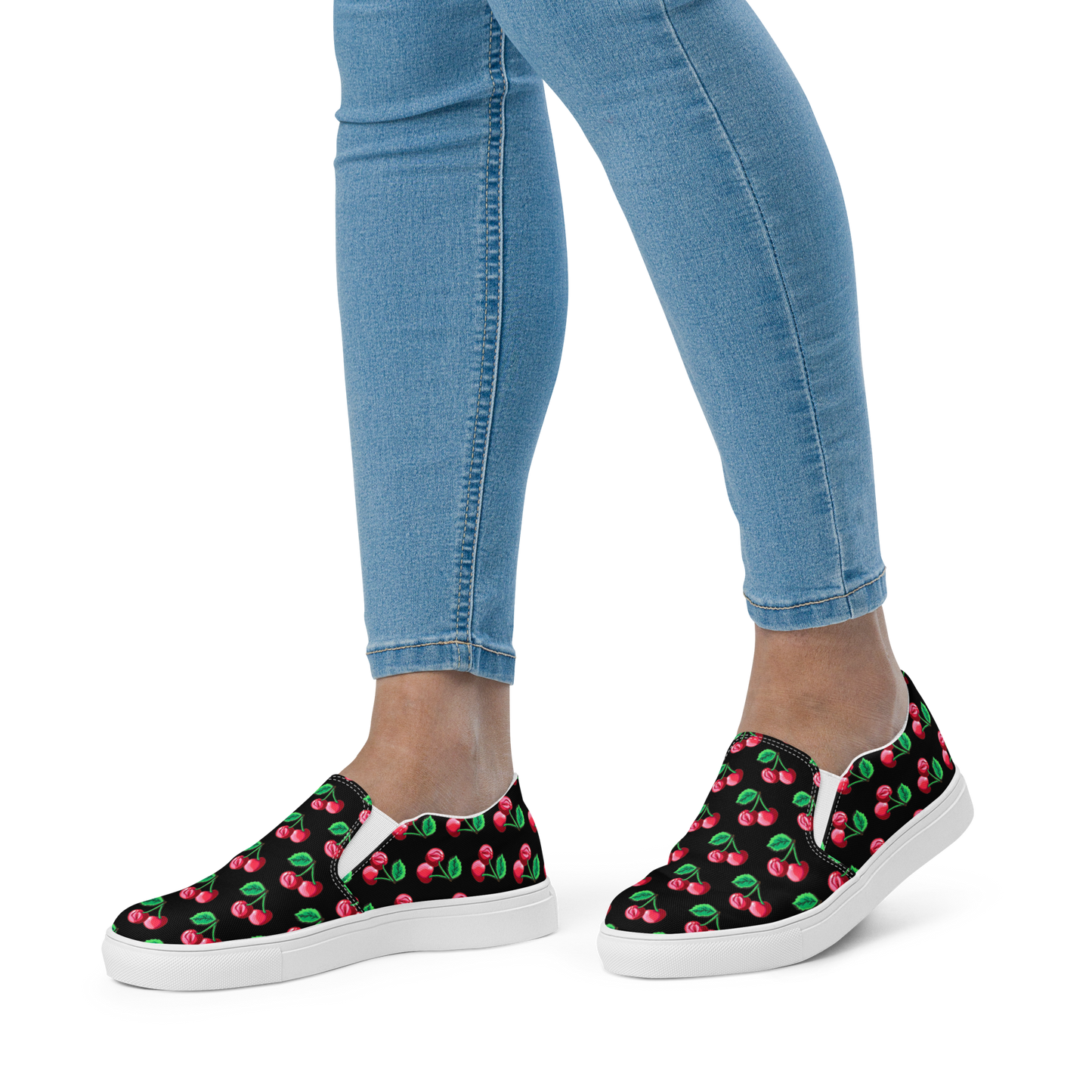 Cherry Vulvas (black) -Women’s slip-on canvas sneakers