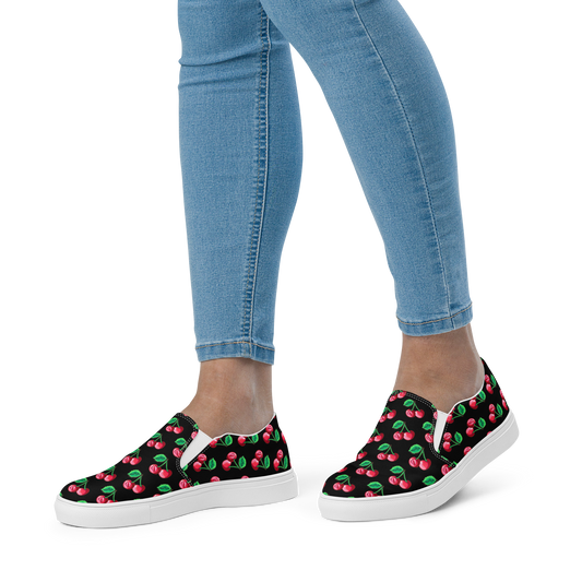 Cherry Vulvas (black) -Women’s slip-on canvas sneakers