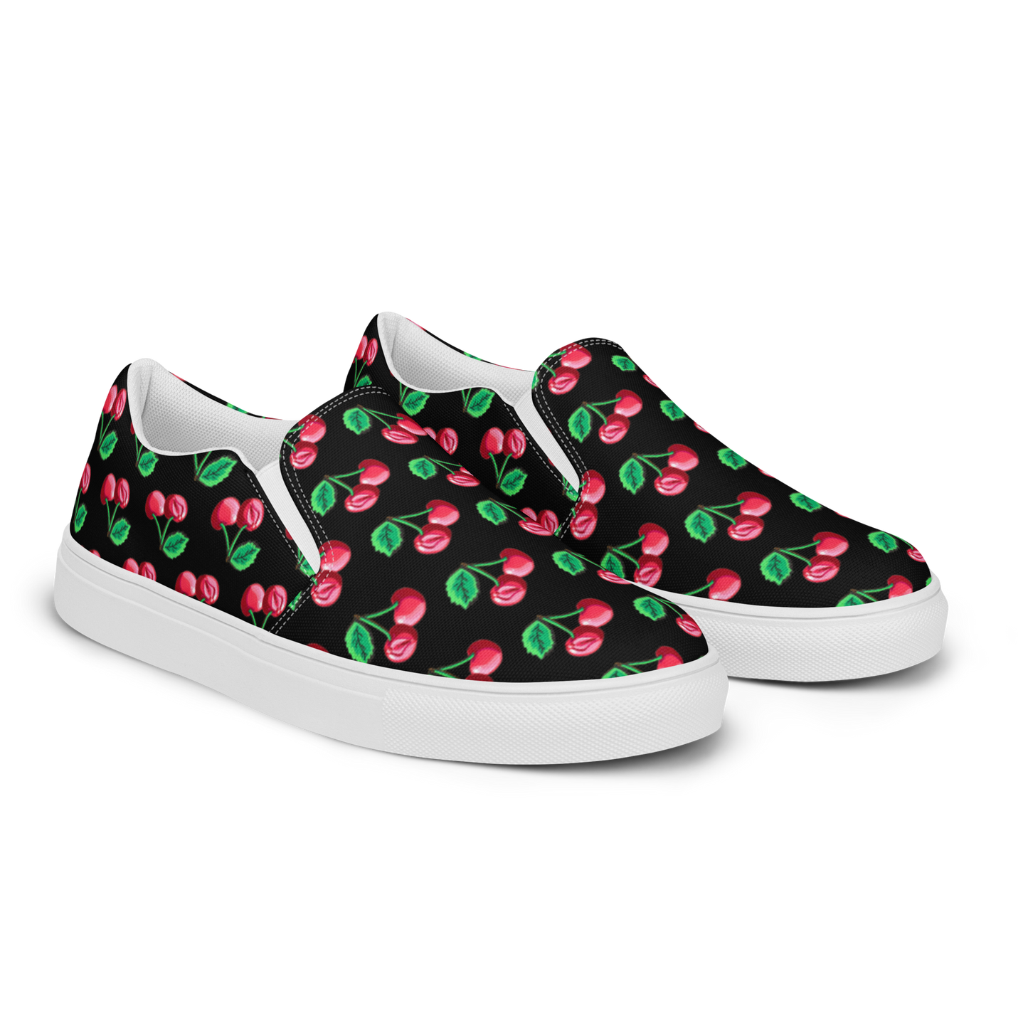 Cherry Vulvas (black) -Women’s slip-on canvas sneakers