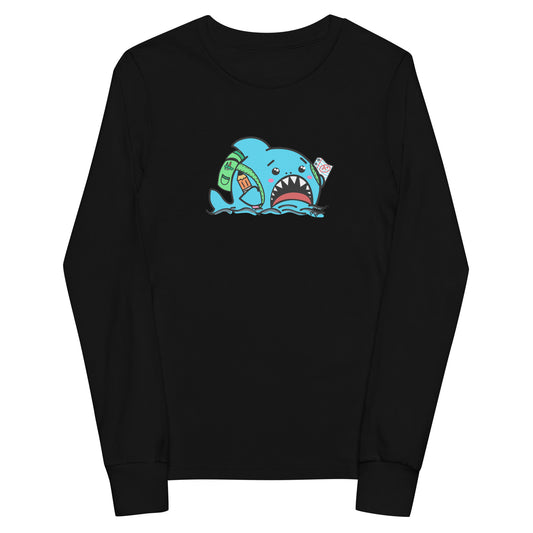 Anxious Shark Goes to School- Genderless Youth long sleeve tee