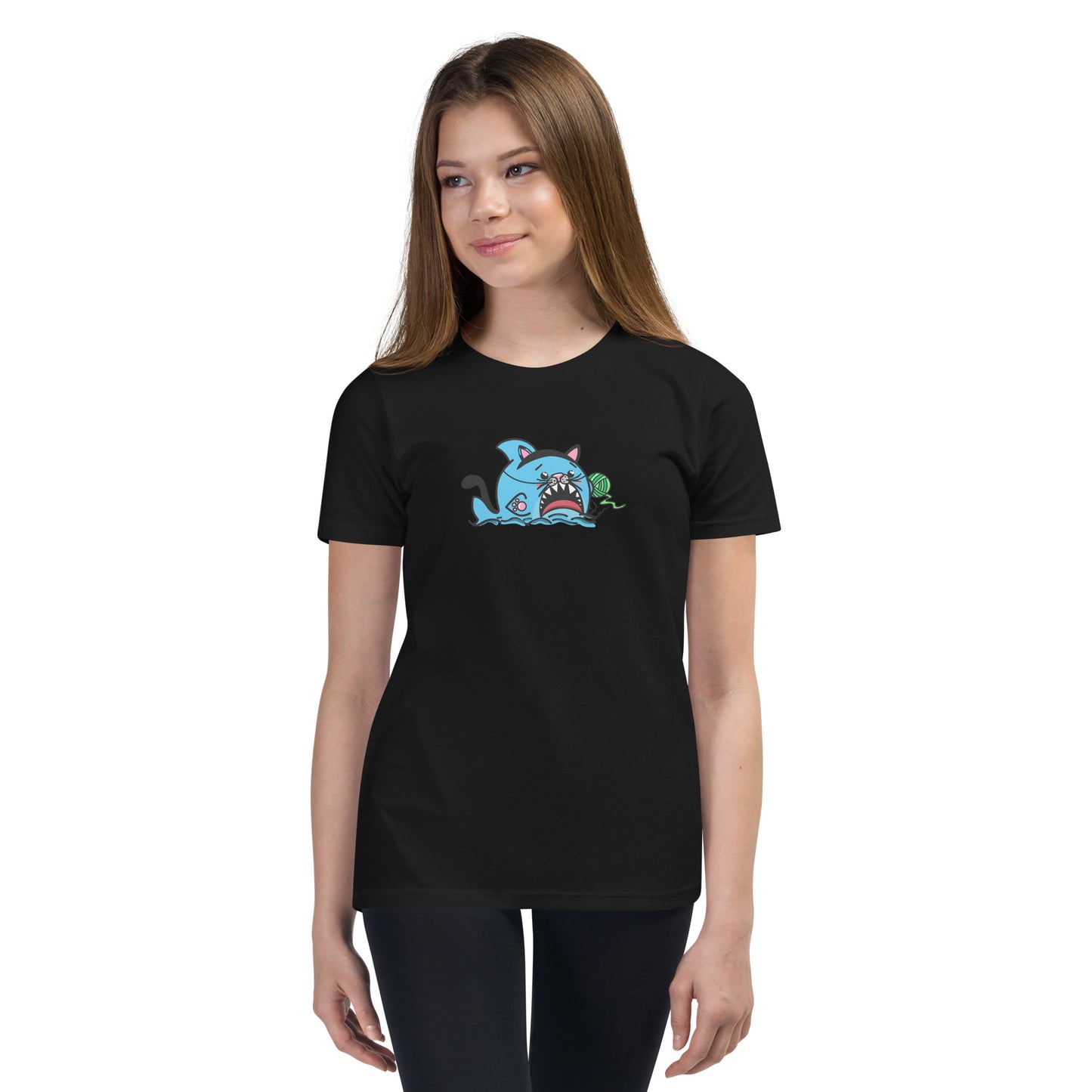 Halloween Sharks- Kitty Shark Genderless Youth Short Sleeve T-Shirt