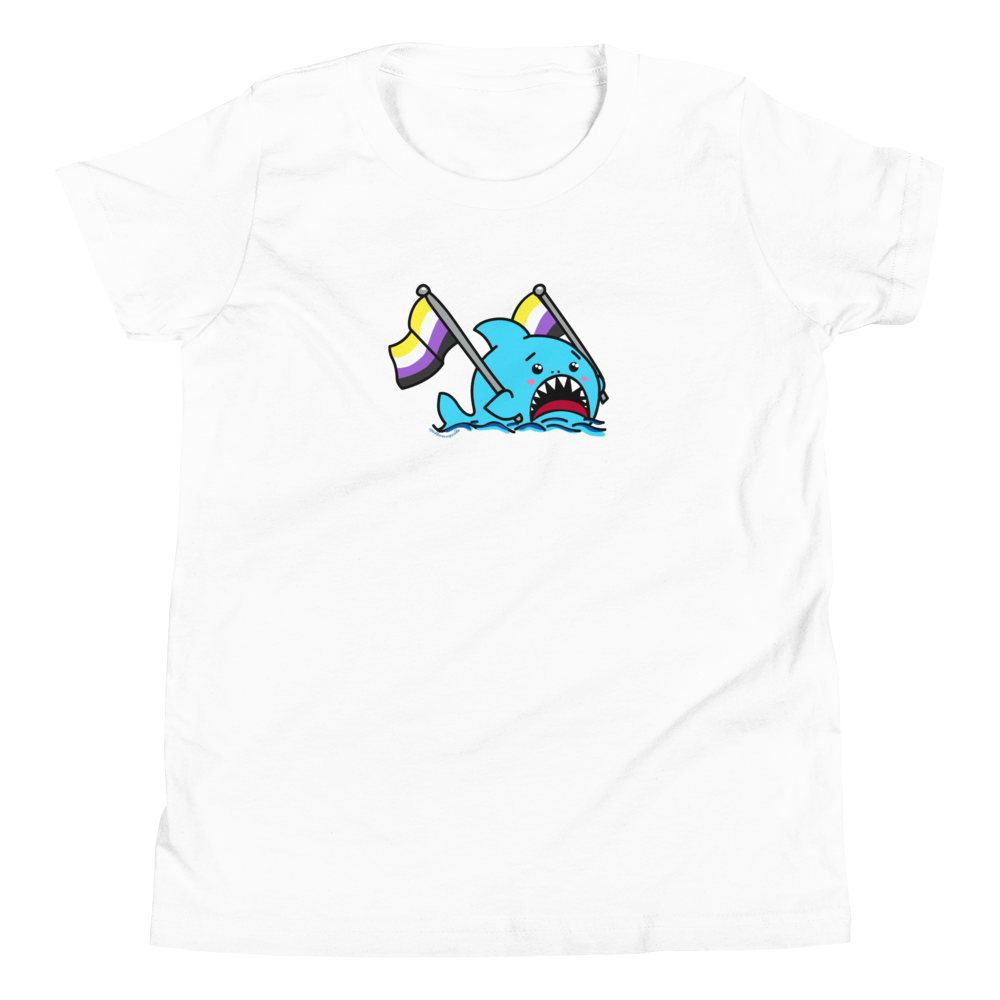 Anxious Shark Celebrates Pride! Non-Binary Flag- Genderless Youth Short Sleeve T-Shirt