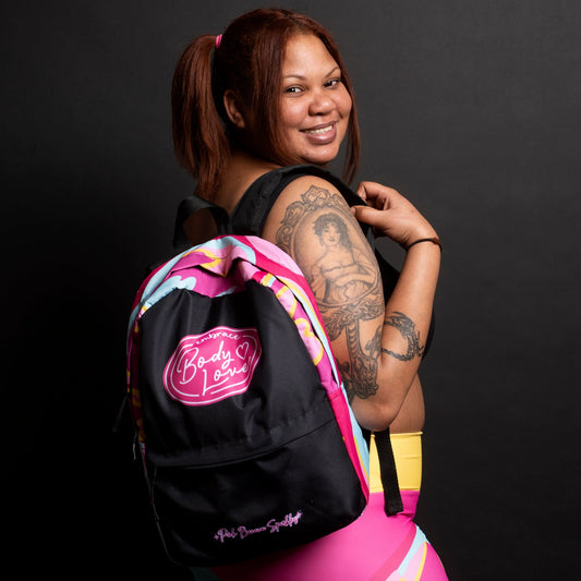 Embrace Body Love Logo Backpack- Black/Pink