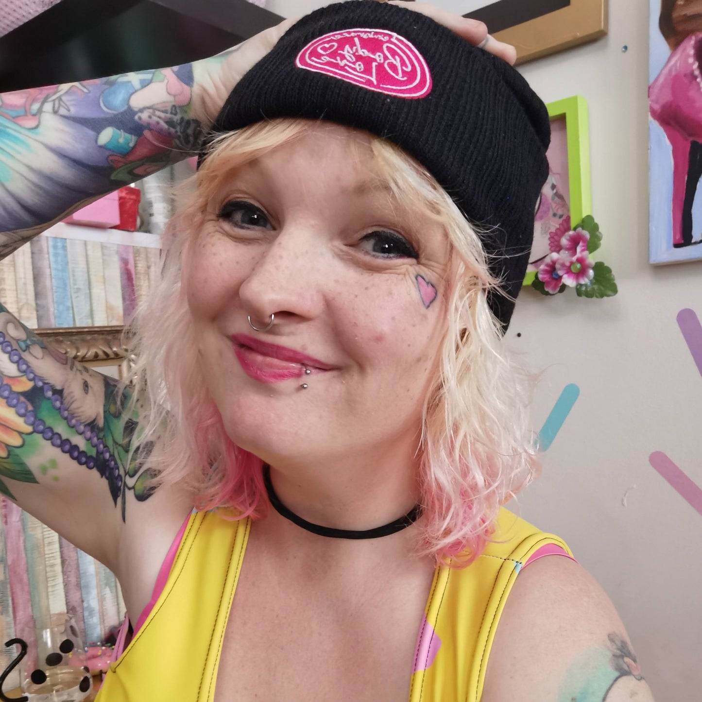 Embrace Body Love Logo, Ribbed knit beanie- Pink Logo