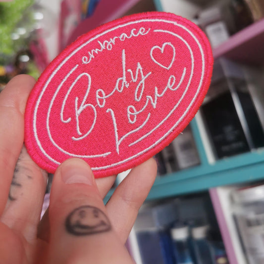 Embrace Body Love Logo, Embroidered Patch- Pink/White Logo