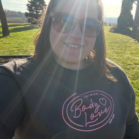 Embrace Body Love Logo, organic sweatshirt- Crewneck, Pink Logo (Recycled)