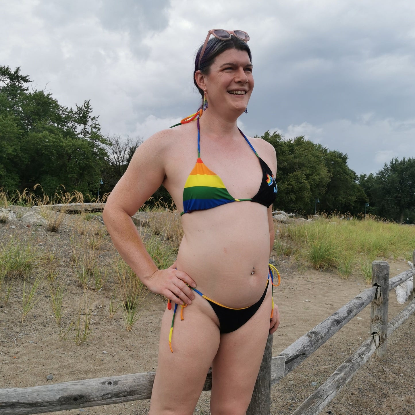 Anxious Shark Rainbow Pride Flag- String Bikini (Recycled)