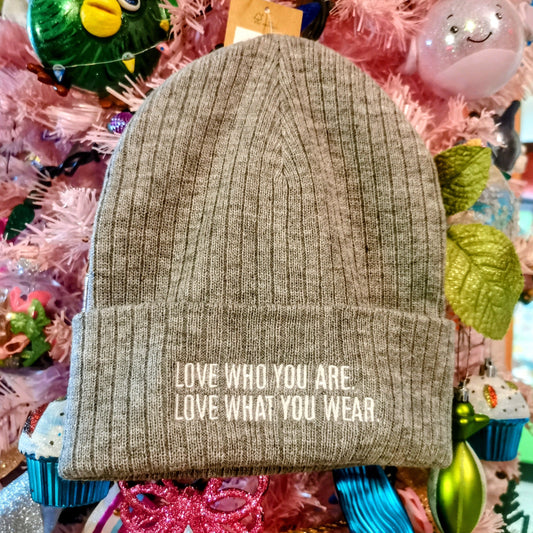 "Love Who You Are" Ribbed Knit Beanie (Embrace Body Love)