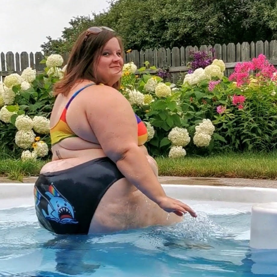Anxious Shark Rainbow Pride Flag- High Waisted Bikini