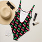 "Cherry on Top" Cherry Vulva- One-Piece Swimsuit, Black