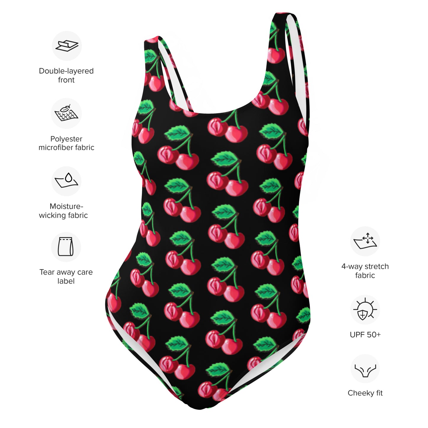 "Cherry on Top" Cherry Vulva- One-Piece Swimsuit, Black