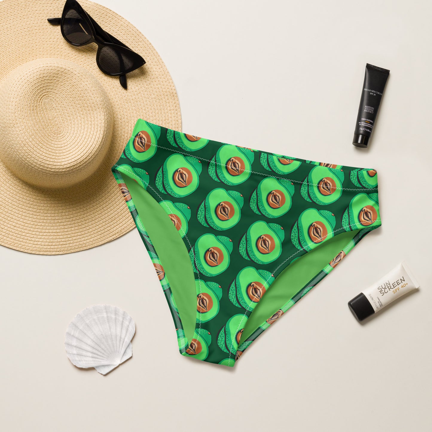 Avocado Vulva High-waisted bikini bottom Separates, Dark Green (Recycled)