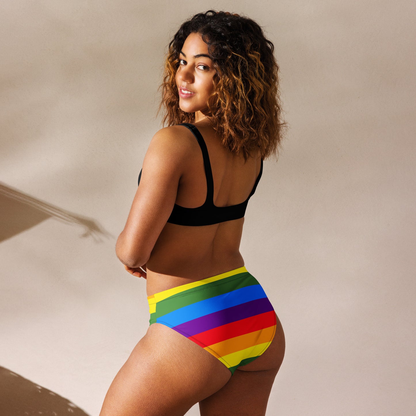 Anxious Shark Rainbow Pride Flag, High Waisted Bikini