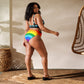 Anxious Shark Rainbow Pride Flag- High-waisted bikini (recycled)