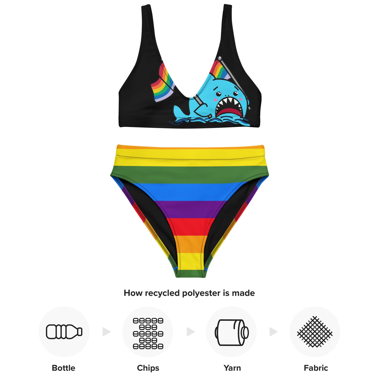 Anxious Shark Rainbow Pride Flag, High Waisted Bikini