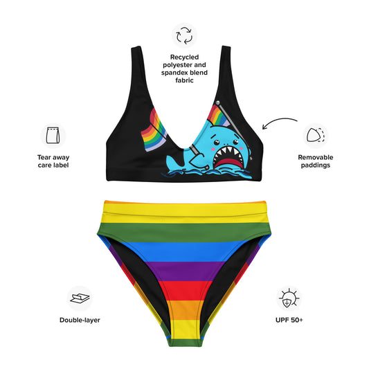 Anxious Shark Rainbow Pride Flag, High Waisted Bikini