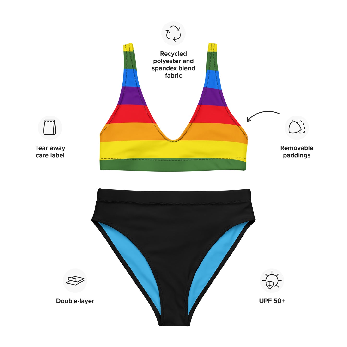 Anxious Shark Rainbow Pride Flag- High Waisted Bikini