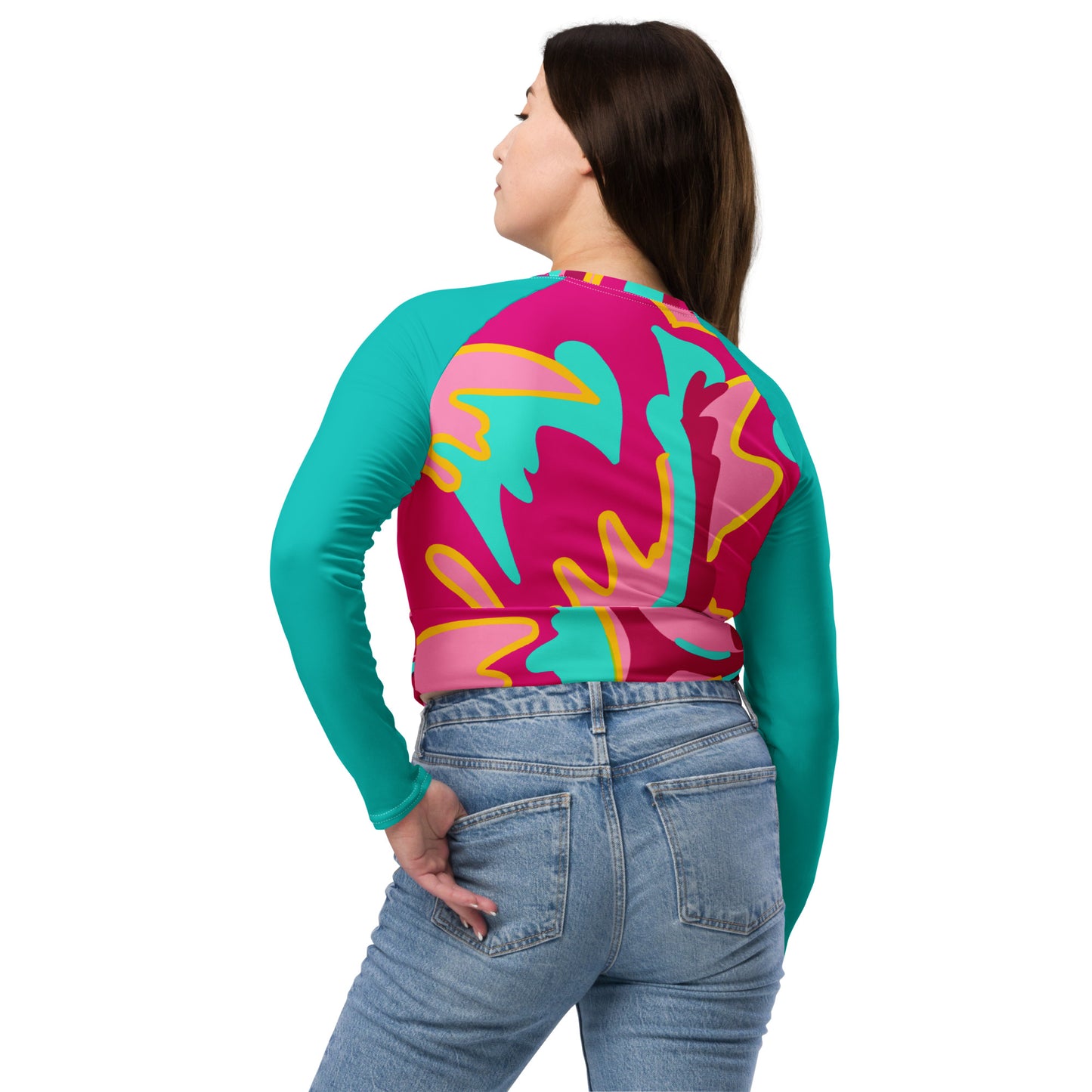 Embrace Body Love, Long-sleeve Crop Top- Full pattern (recycled)