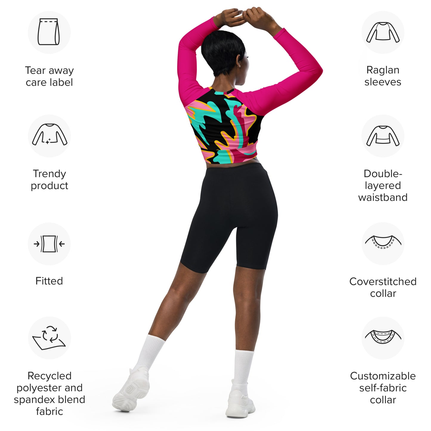 Body Love "New Classic" Long-sleeve Crop Top-  Pink Sleeves (recycled)