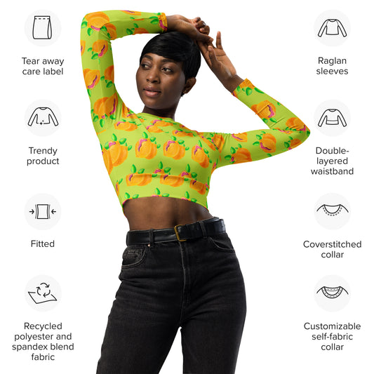 "Sour Puss" Lemon Vulva- Long-sleeve crop top (Recycled)