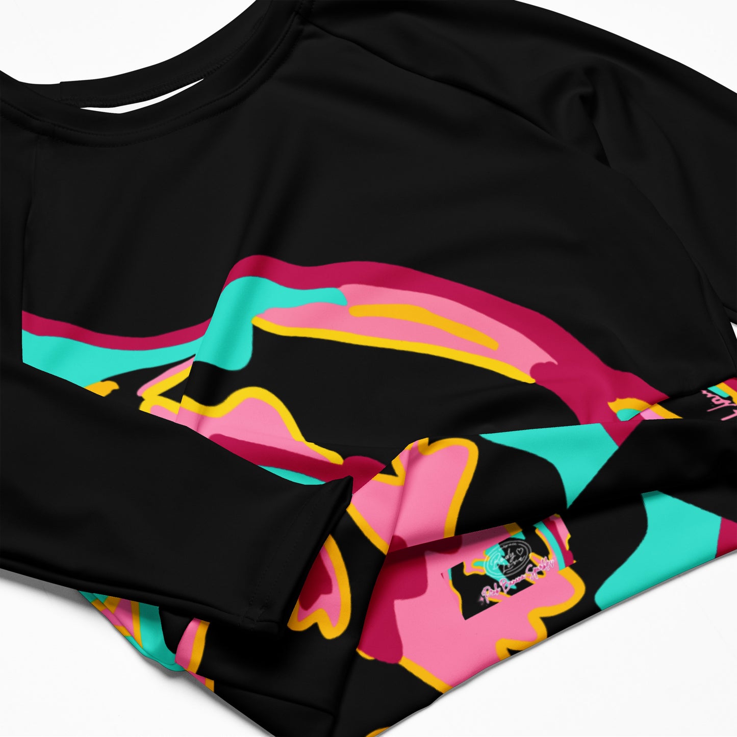 Body Love "New Classic" Long-sleeve Crop Top- Black Sleeves (recycled)