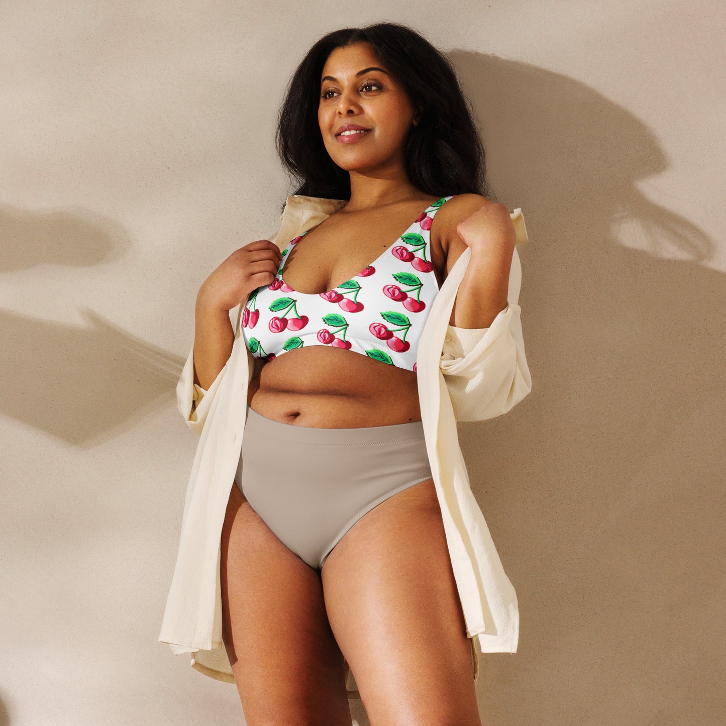 "Cherry On Top" Cherry Vulva- Bikini Separates, Top (White) (Recycled)