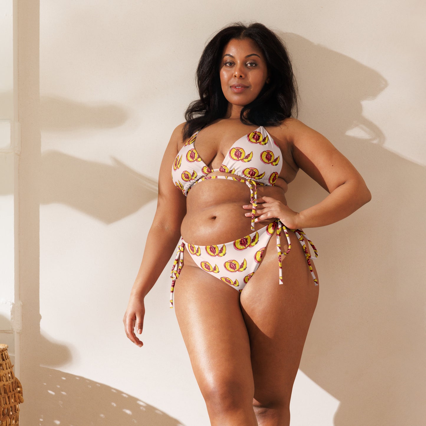 "Peachy Queen" Peach Vulva- String bikini (recycled)