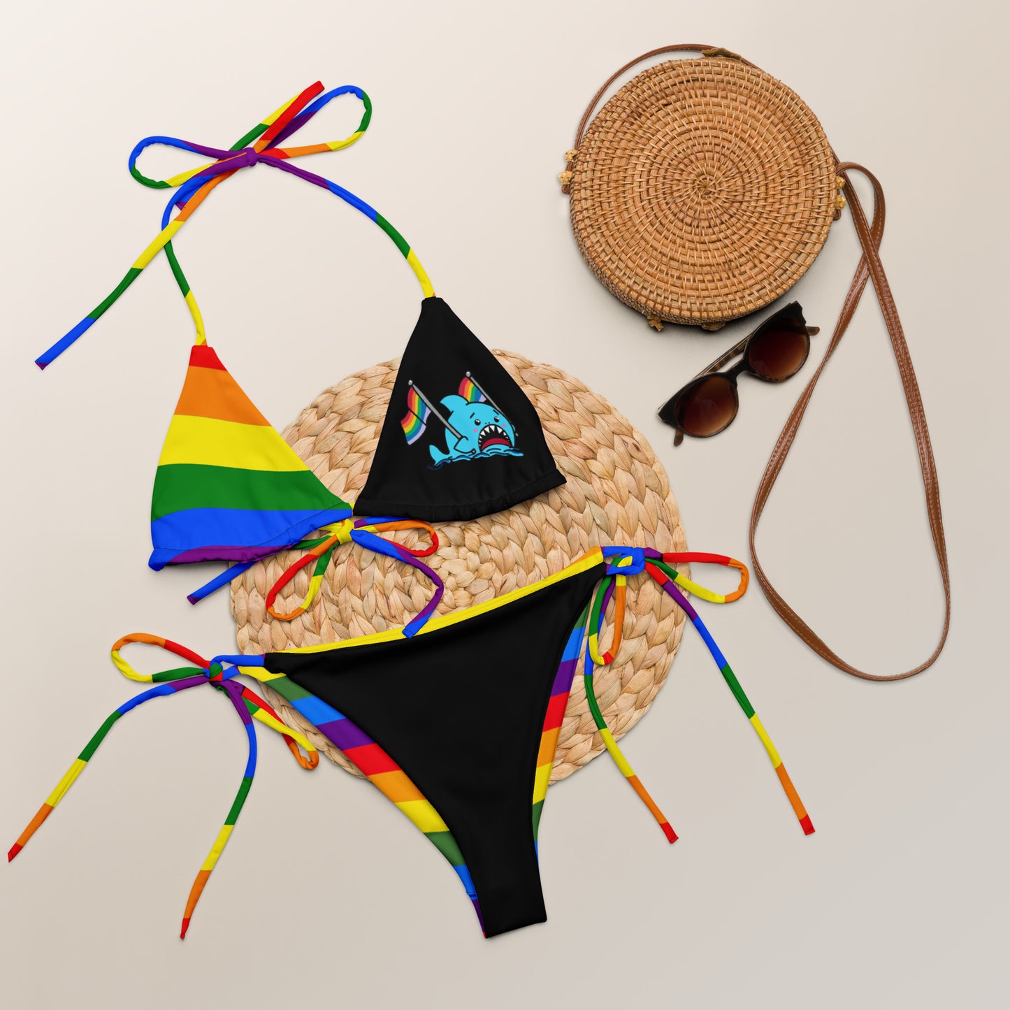 Anxious Shark Rainbow Pride Flag- String Bikini (Recycled)