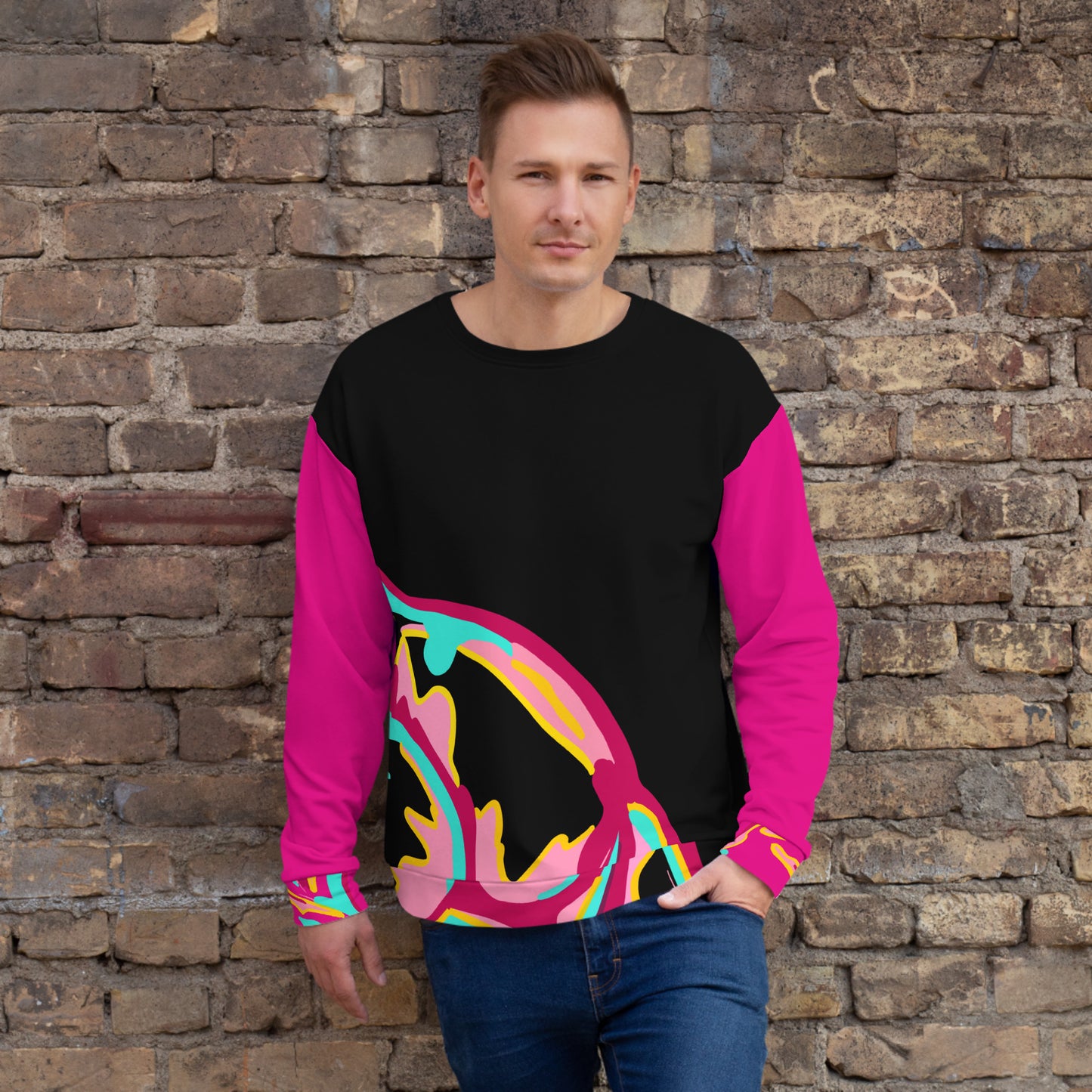 Body Love "New Classic" Sweatshirt, Crewneck- Pink Sleeves