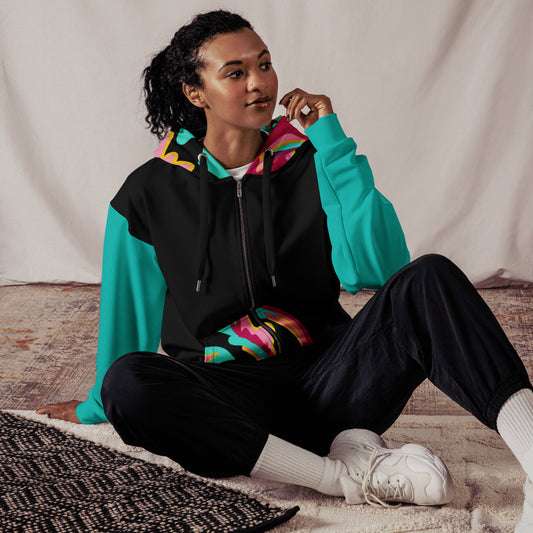 Body Love "New Classic" Zip hoodie- Genderless, Teal Sleeves (Recycled)