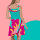 Embrace Body Love Dress, Skater- Teal, Hot Pink