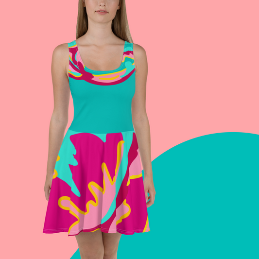 Embrace Body Love Dress, Skater- Teal, Hot Pink