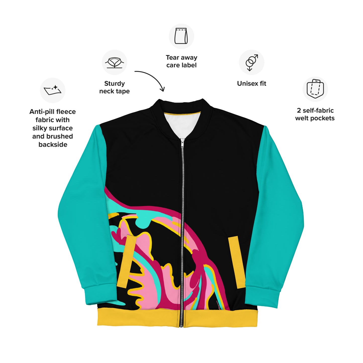 Body Love "New Classic" Bomber Jacket- Genderless, Teal Sleeves