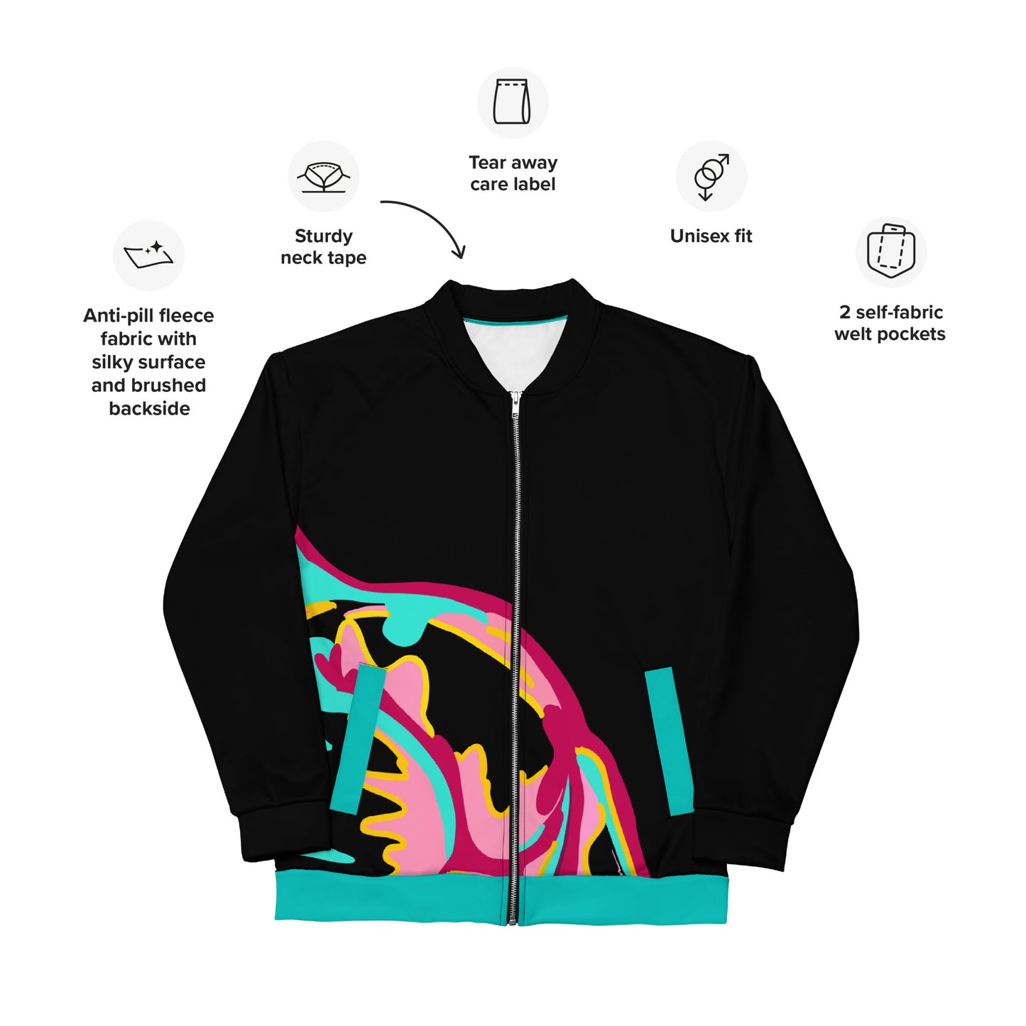 Body Love "New Classic" Bomber Jacket- Genderless, teal trim