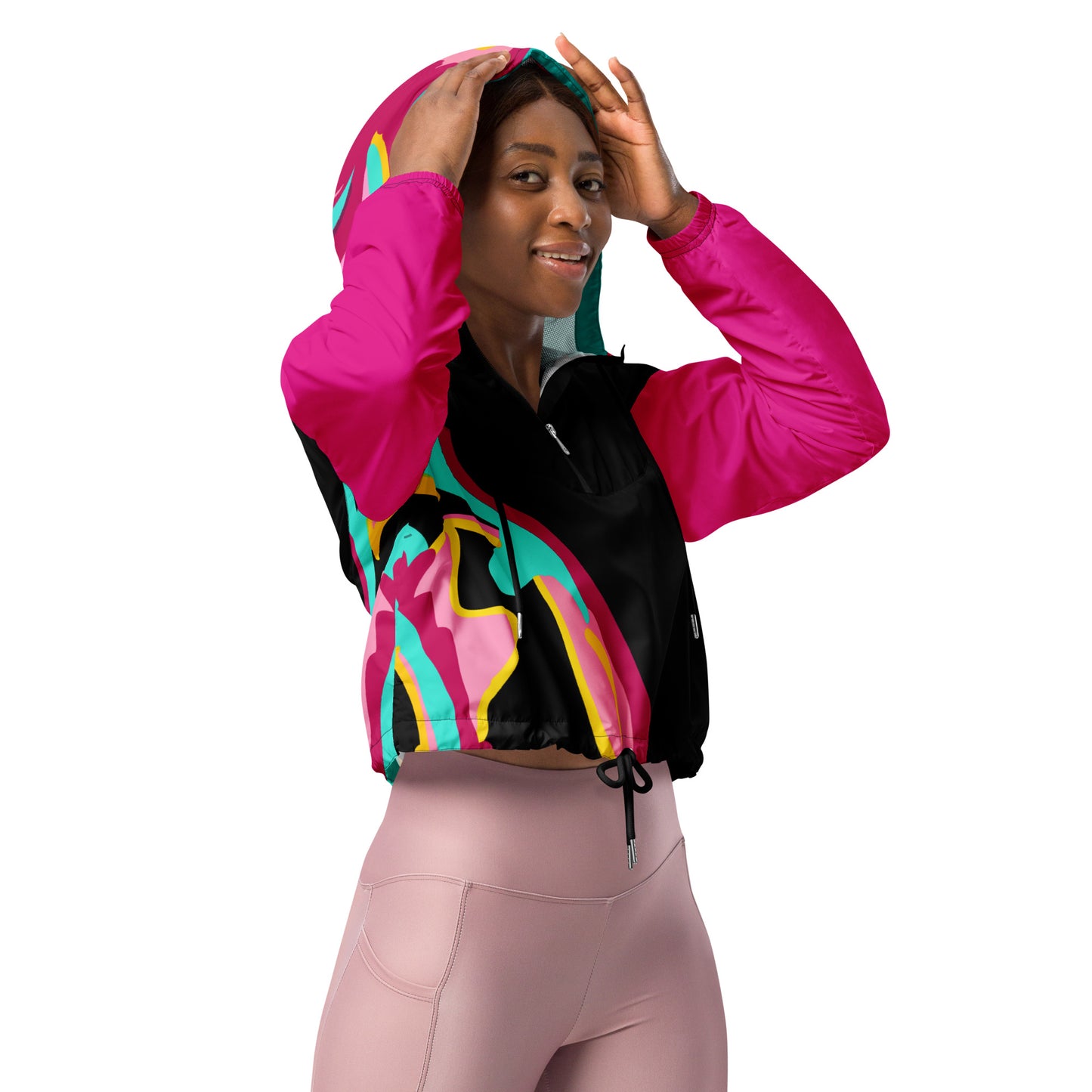 Body Love "New Classic" Cropped Windbreaker- Hot Pink Sleeves