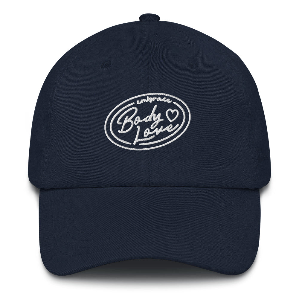 Embrace Body Love Logo, "Dad" Baseball Hat- White logo