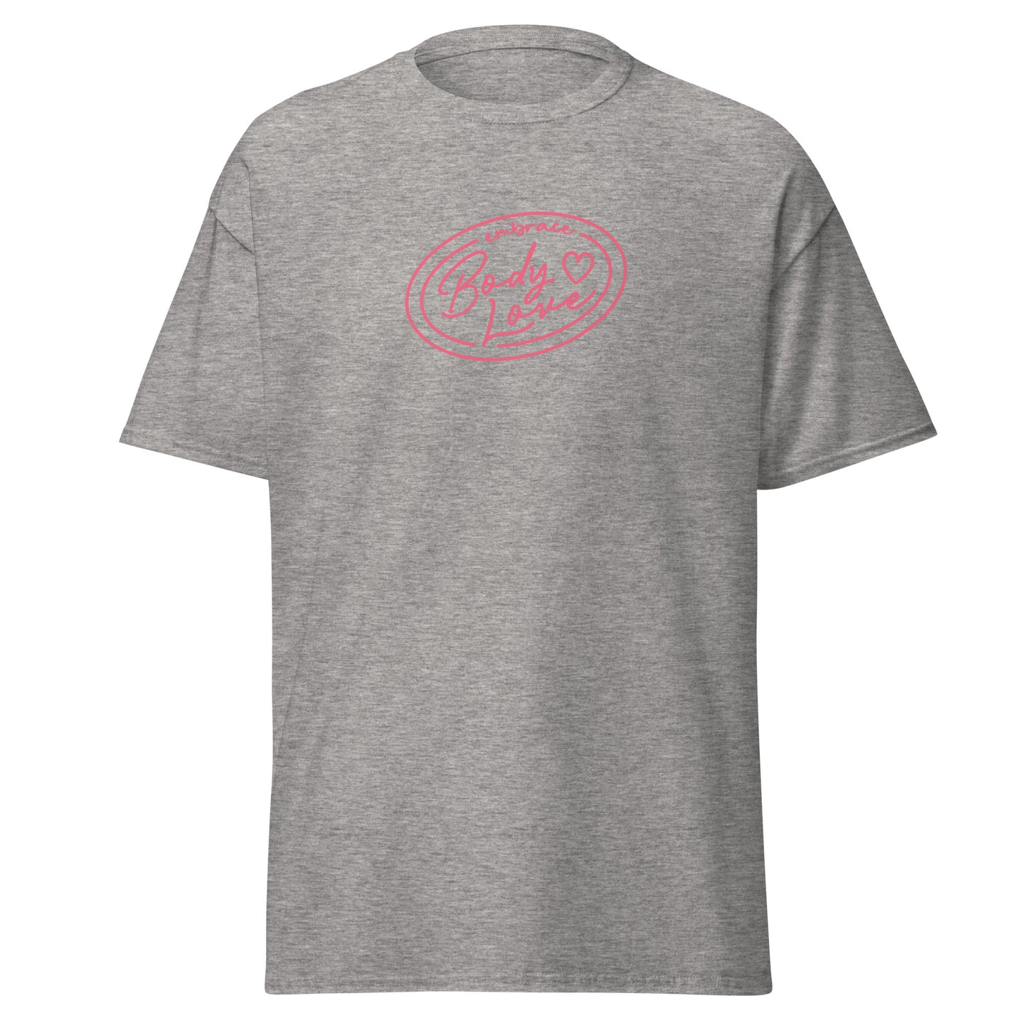 Embrace Body Love Logo, Classic T-shirt- Pink Logo (Masc Fit)
