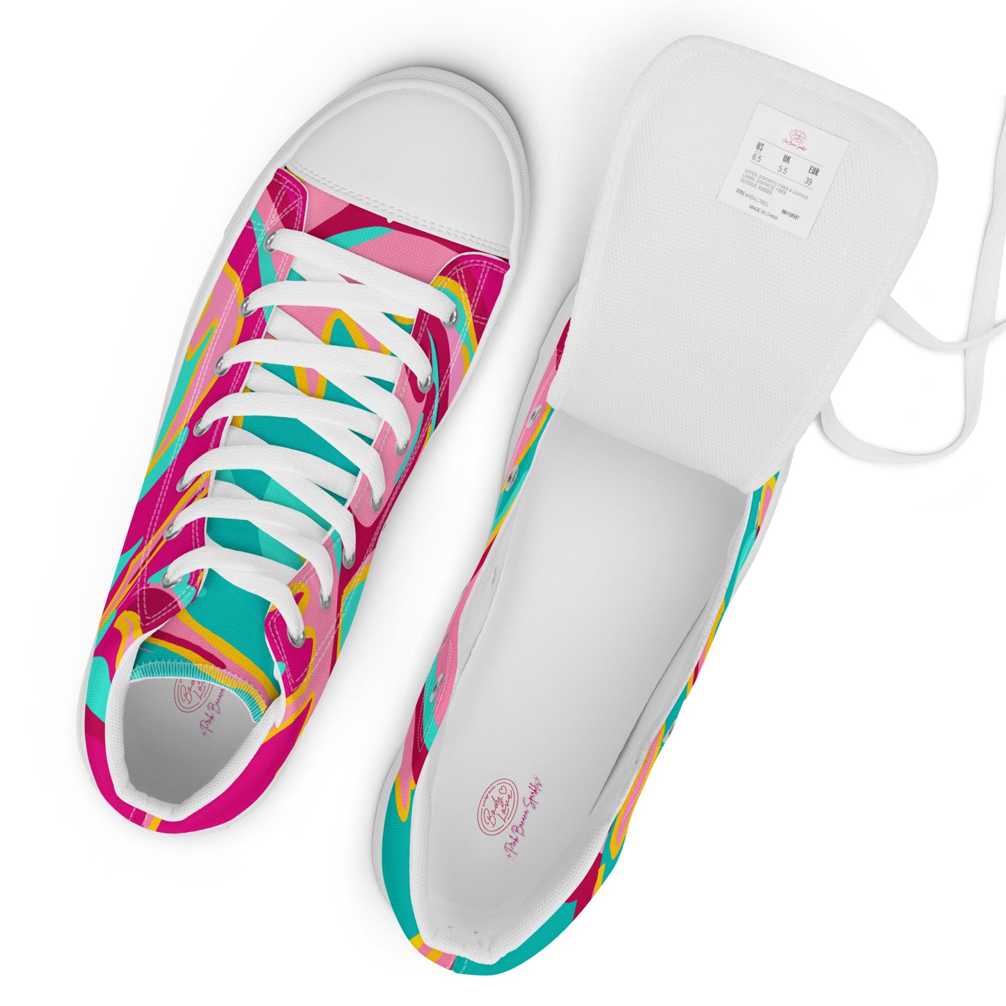 Embrace Body Love High Top Canvas Shoes- Split Colour, Hot Pink/Teal (Men's Sizing)