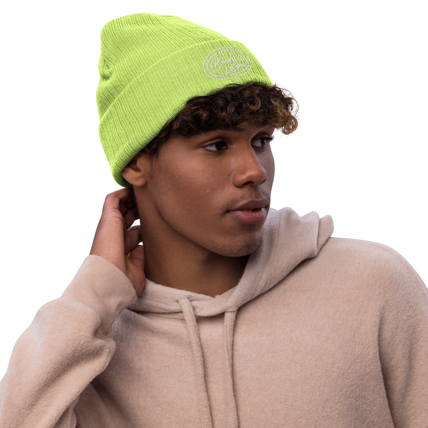 Embrace Body Love Logo, Ribbed knit beanie- White logo