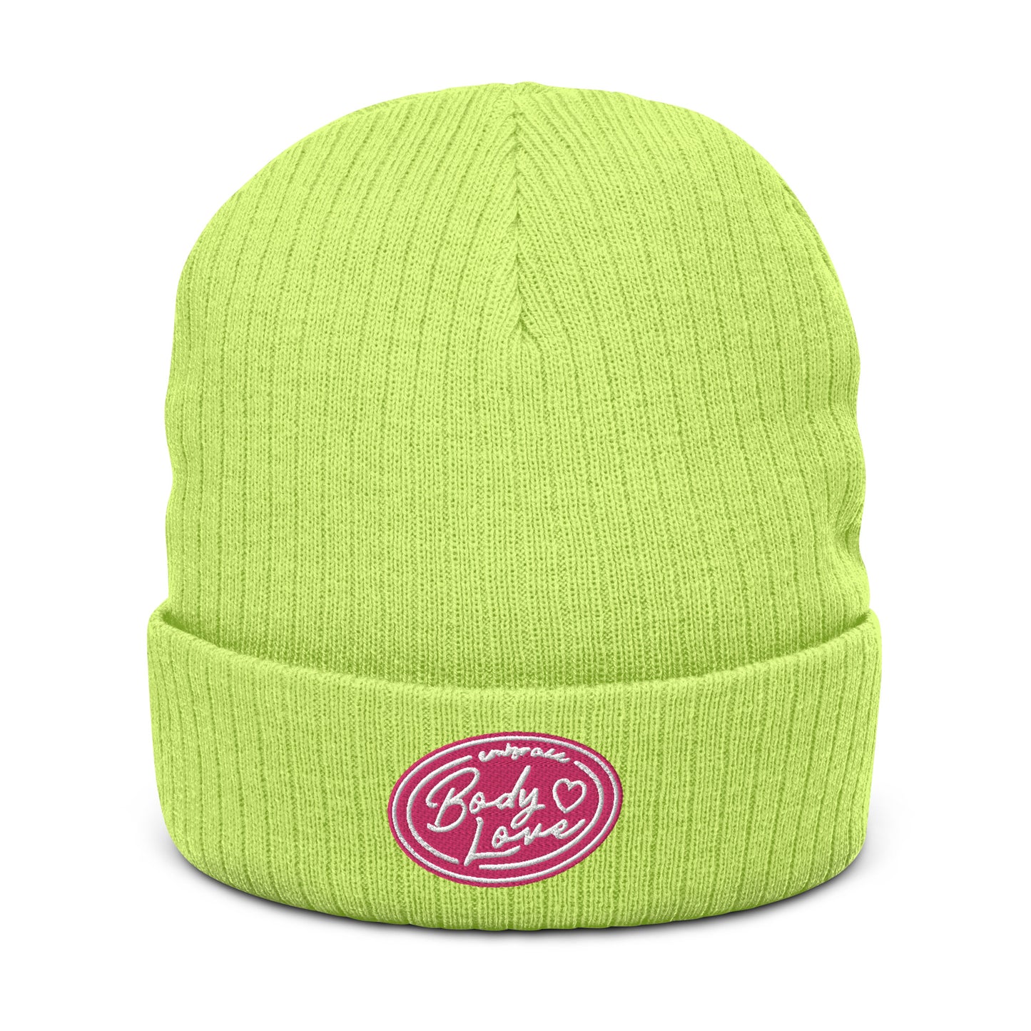 Embrace Body Love Logo, Ribbed knit beanie- Pink Logo