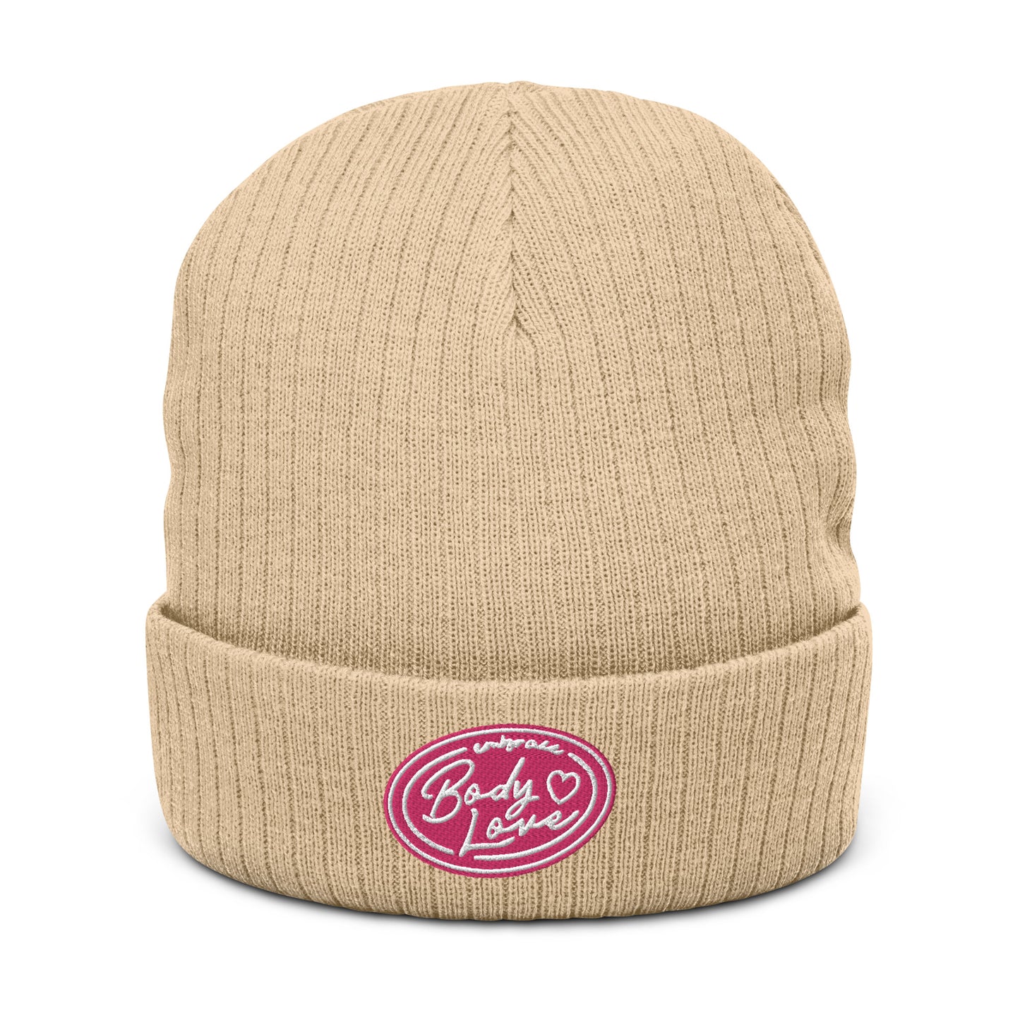 Embrace Body Love Logo, Ribbed knit beanie- Pink Logo