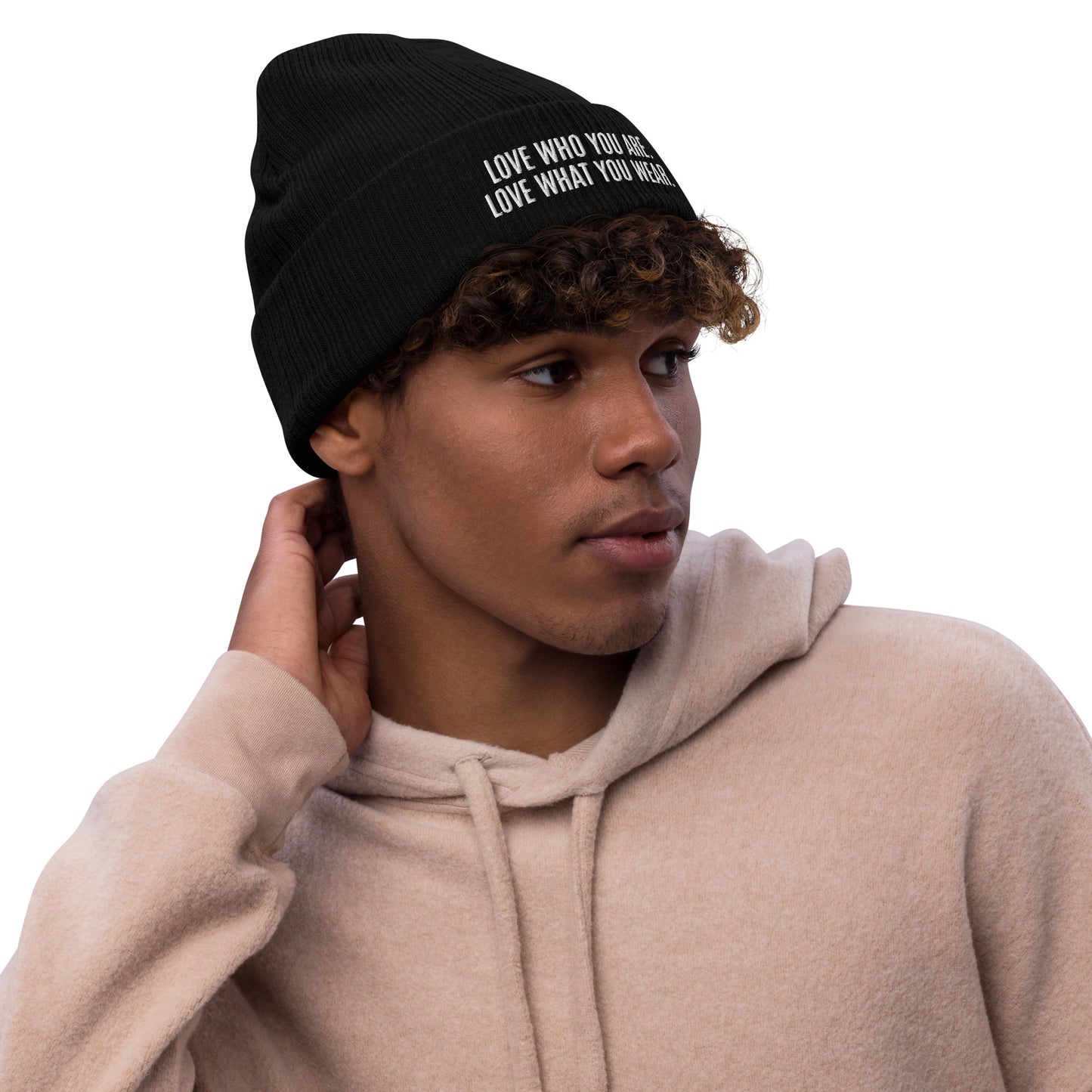 "Love Who You Are" Ribbed Knit Beanie (Embrace Body Love)