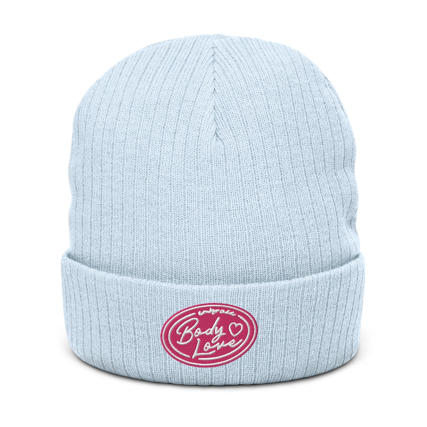 Embrace Body Love Logo, Ribbed knit beanie- Pink Logo