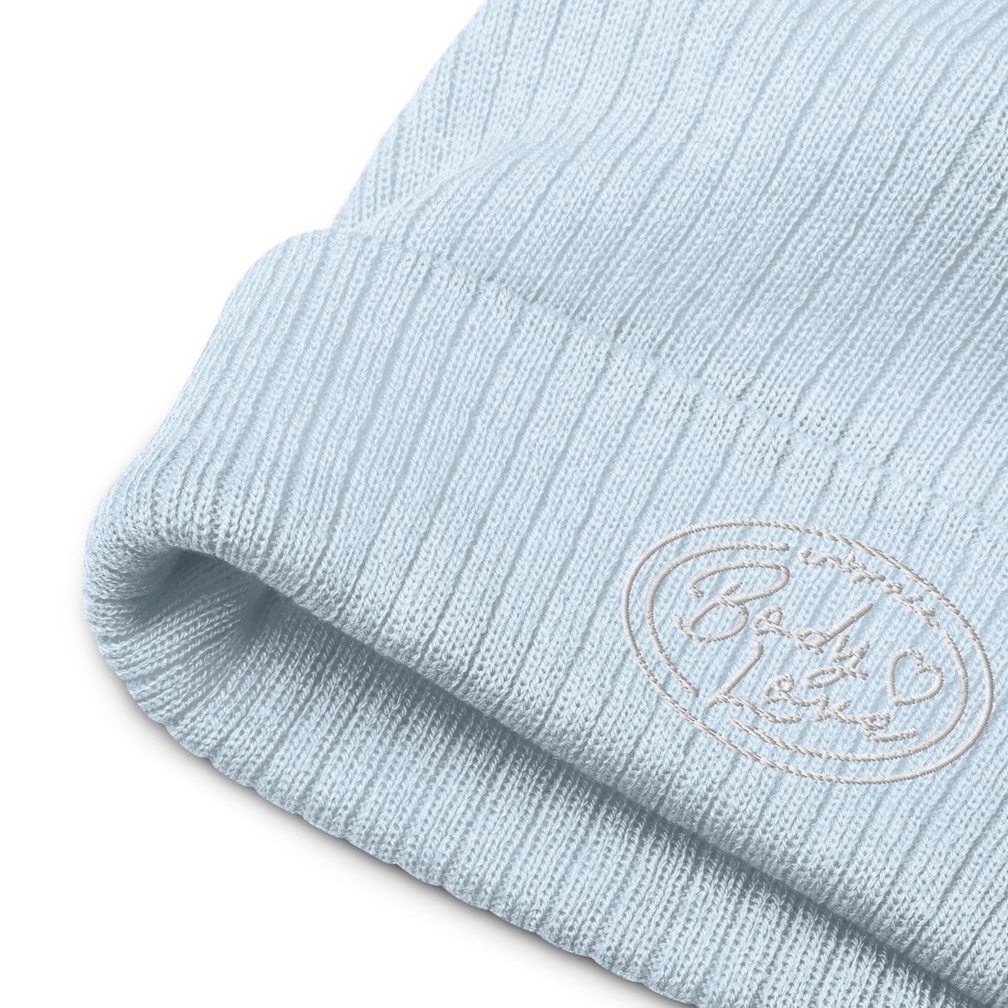 Embrace Body Love Logo, Ribbed knit beanie- White logo